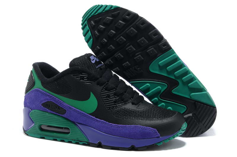 Air Max 90 Hyperfuse Fourrure Chaussures Femmes Noir Vert Violet